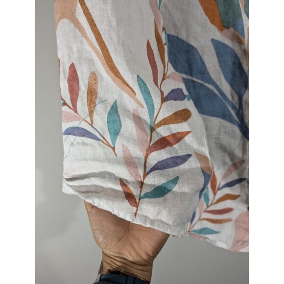 Cynthia Rowley Linen Top Women Plus 1X White Floral Roll Tab Sleeves Tunic - Picture 5 of 7